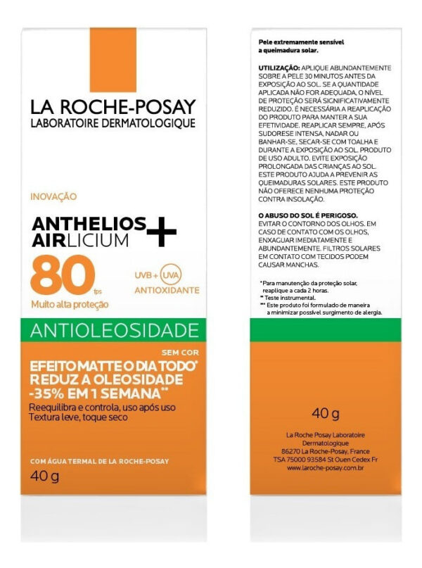 ANTHELIOS AIRLICIUM ANTIOLEOSIDADE SEM COR FPS 80 40g - Imagem 4